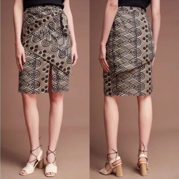 Anthropologie Dresses & Skirts - ⛔️SOLD⛔️Anthropologie Maeve Edessa Linen Brown Tribal Print Sarong Wrap Skirt Si